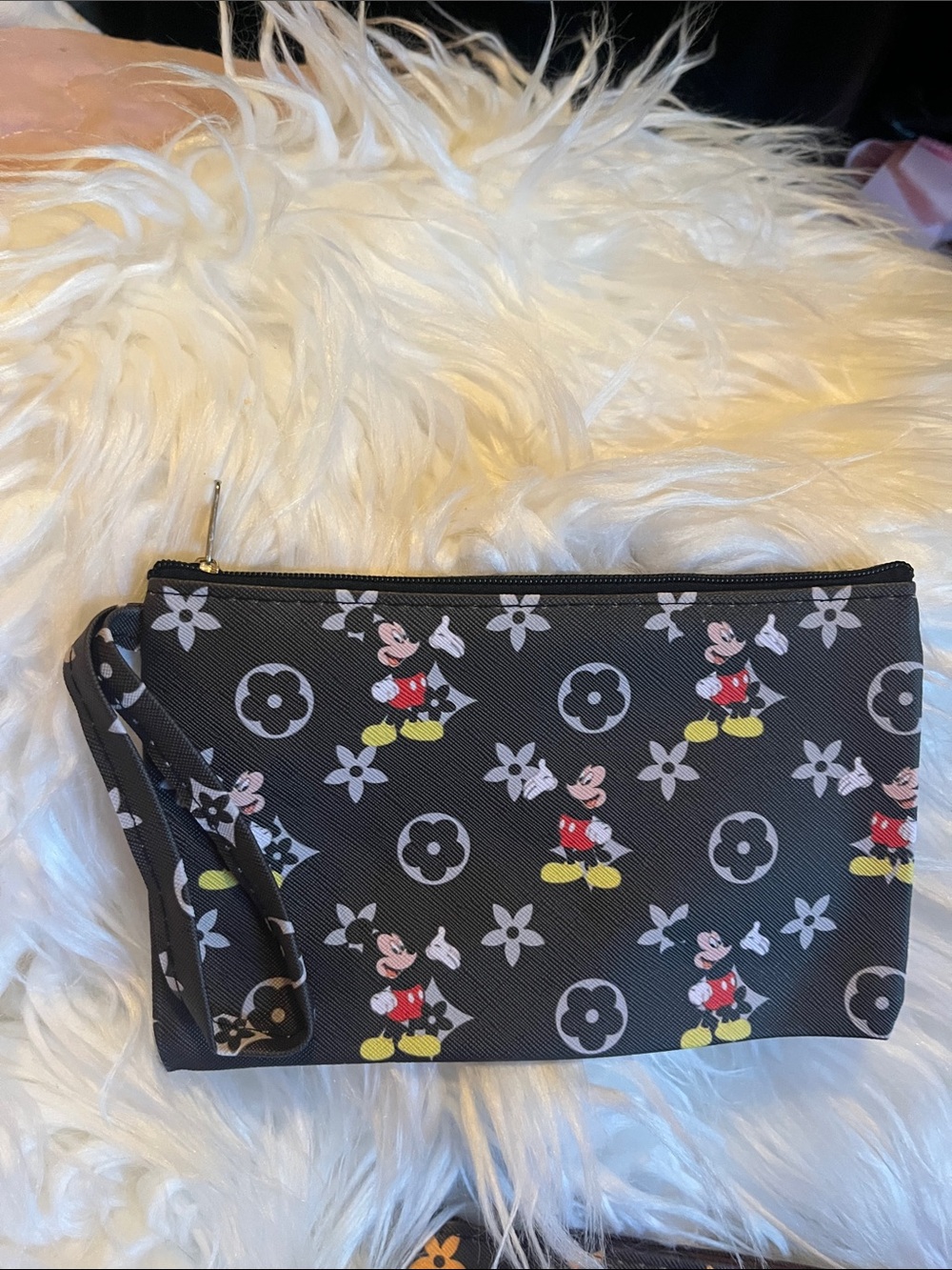 Black Printed Wristlet Pouch